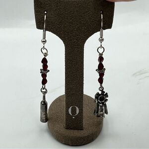 Elegant sterling Silver and Red garnet Dangle Earrings